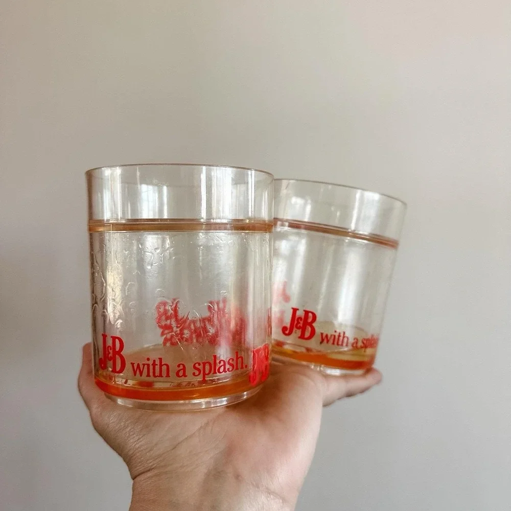 VTG Set Of 2‎ J&B With A Splash Plastic Tumbler Drinking Glasses Scotch Whiskey